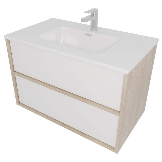 Тумба подвесная с раковиной-столешницей Aquatek Либра 80 см AQ66080-DO-MW, дуб Давос/белый матовый - фото 