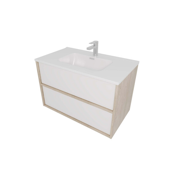 Тумба подвесная с раковиной-столешницей Aquatek Либра 80 см AQ66080-DO-MW, дуб Давос/белый матовый - фото 3