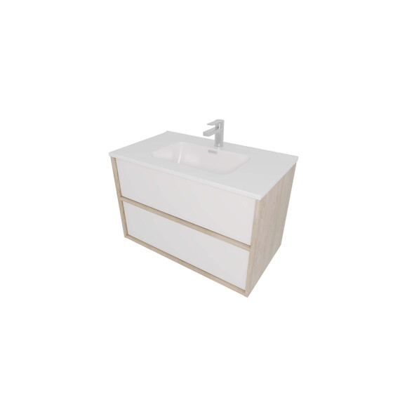 Тумба подвесная с раковиной-столешницей Aquatek Либра 80 см AQ66080-DO-MW, дуб Давос/белый матовый - фото 4