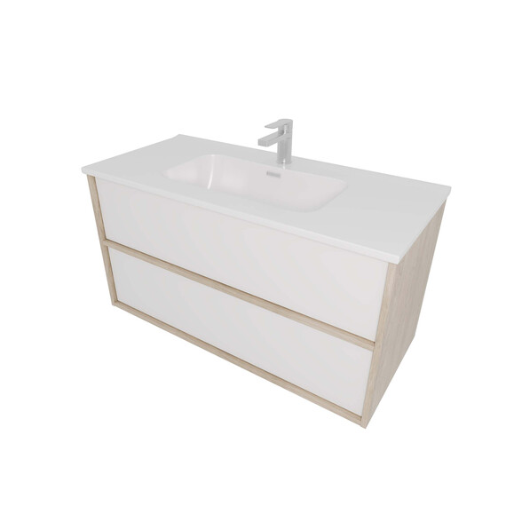 Тумба подвесная с раковиной-столешницей Aquatek Либра 100 см AQ66100-DO-MW, дуб Давос/белый матовый - фото 3