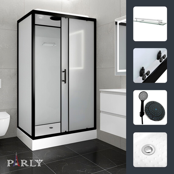 Душевая кабина Parly Bett 120х80 см BETT B120, чёрный/матовое (безсиликоновая сборка) - фото 3