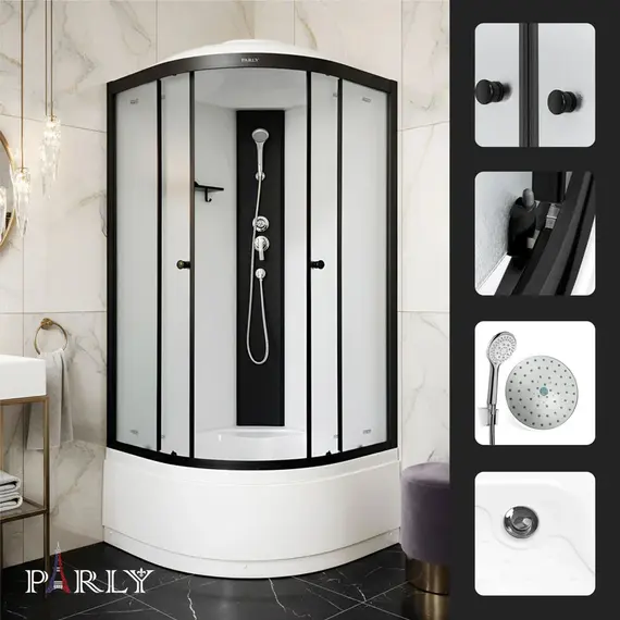 Душевая кабина Parly Bett 80х80 см B821, чёрный/матовое (безсиликоновая сборка) - фото 5