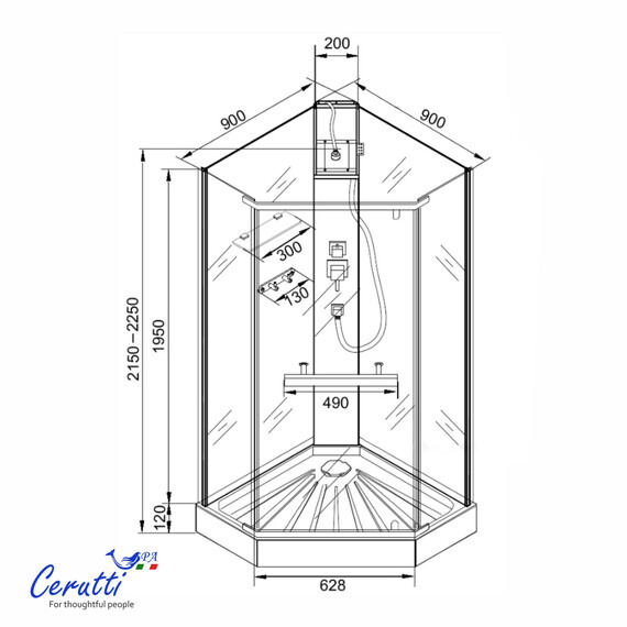 Душевое кабина Ceruttispa Chika 90x90 см CHIKA901BF, чёрный/матовое (безсиликоновая сборка) - фото 7