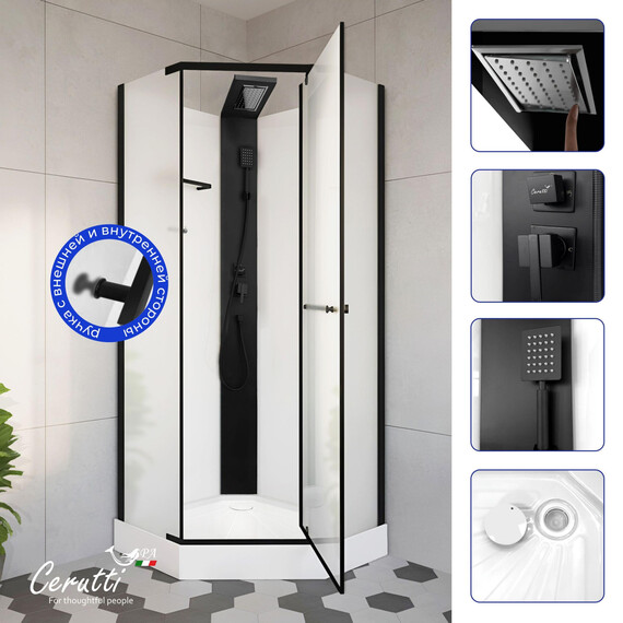 Душевое кабина Ceruttispa Chika 90x90 см CHIKA901BF, чёрный/матовое (безсиликоновая сборка) - фото 4