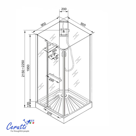 Душевое кабина Ceruttispa MiMi 90x90 см MIMI90BF, чёрный/матовое (безсиликоновая сборка) - фото 7