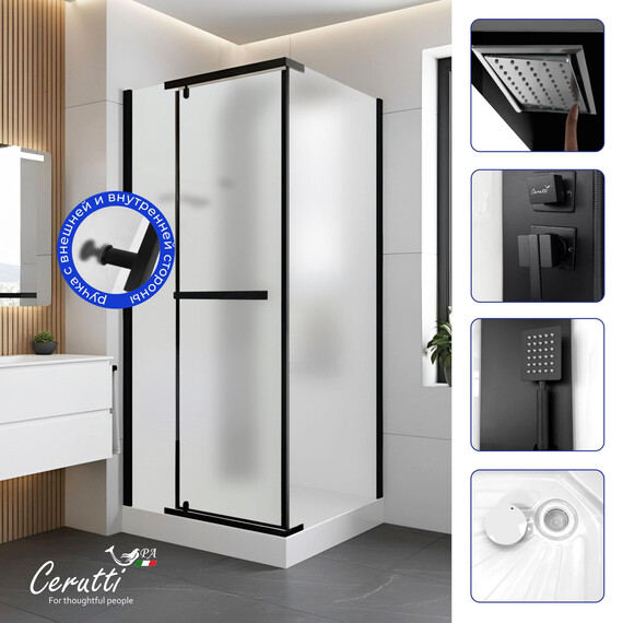 Душевое кабина Ceruttispa MiMi 90x90 см MIMI90BF, чёрный/матовое (безсиликоновая сборка) - фото 3