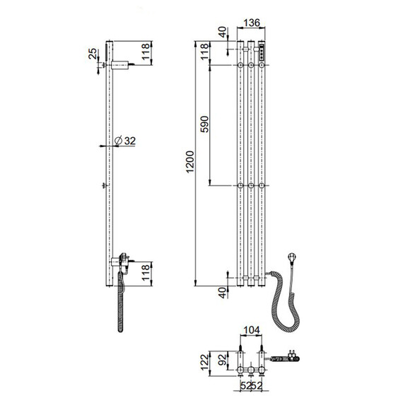 Полотенцесушитель электрический Wonzon & Woghand Kassel П3 136x1200 мм WW-AL72312-BN, брашированный никель - фото 2