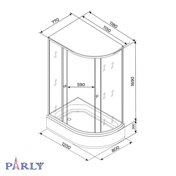 Душевое ограждение Parly ZFM 120х80 см ZFM1201B L, чёрный/матовое - фото 7