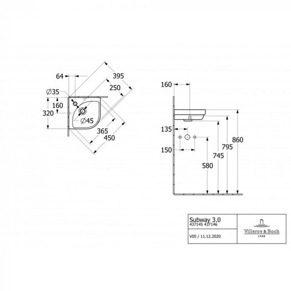 Раковина угловая Villeroy & Boch Subway 3.0 32 см 43714601 - фото 5