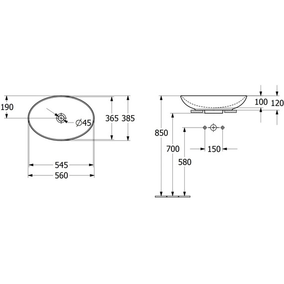 Раковина-чаша Villeroy&Boch Loop & Friends 56 см 4A470101 - фото 8