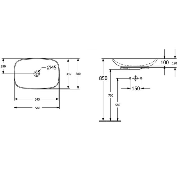Раковина-чаша Villeroy&Boch Loop & Friends 56 см 4A490001 - фото 9
