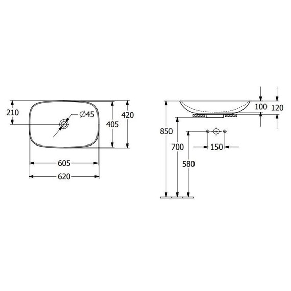 Раковина-чаша Villeroy&Boch Loop & Friends 62 см 4A500001 - фото 8