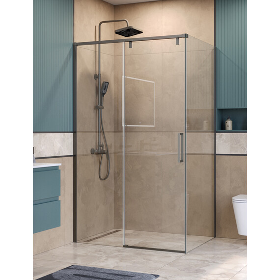Душевое ограждение BelBagno 110x90 см SOFT_CLOSE-1-AH-1-110/90-C-GM, оружейная сталь/прозрачное - фото 
