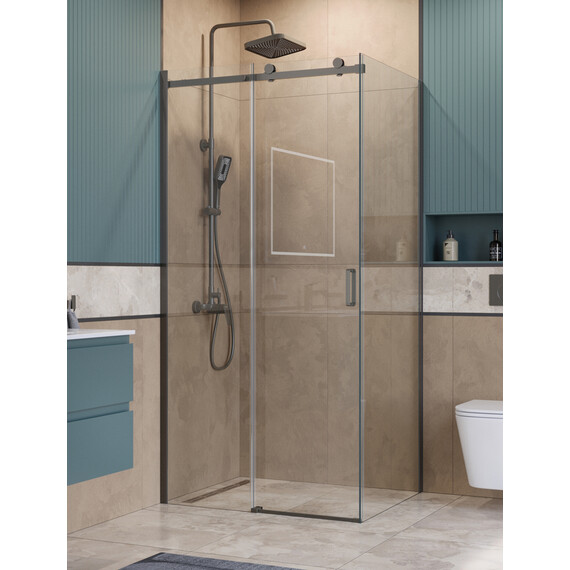 Душевое ограждение BelBagno 110x90 см SOFT_CLOSE-2-AH-1-110/90-C-GM, оружейная сталь/прозрачное - фото 