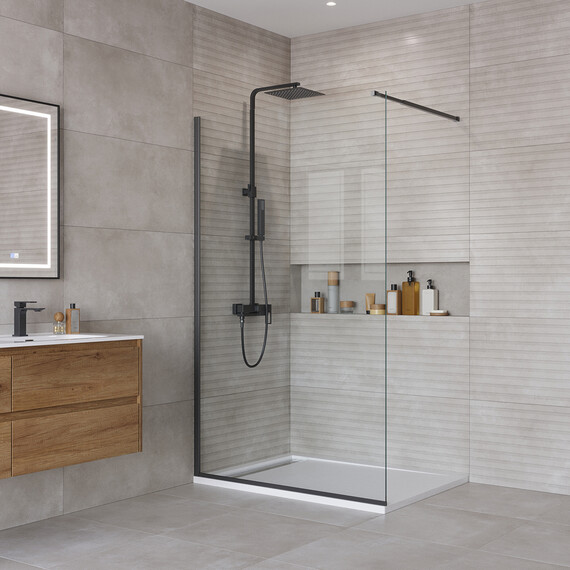 Душевая перегородка BelBagno 110 см KRAFT-L-1-110-C-NERO, чёрный/прозрачное - фото 