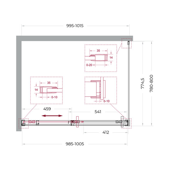 Душевое ограждение BelBagno 100x80 см SOFT_CLOSE-1-AH-1-100/80-C-GM, оружейная сталь/прозрачное - фото 11
