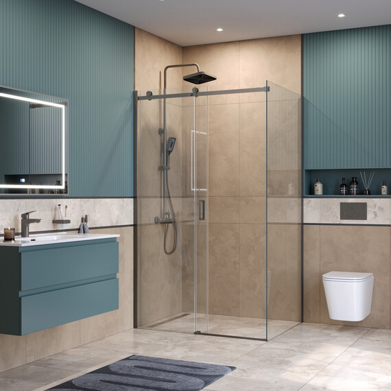 Душевое ограждение BelBagno 120x80 см SOFT_CLOSE-2-AH-1-120/80-C-GM, оружейная сталь/прозрачное - фото 3