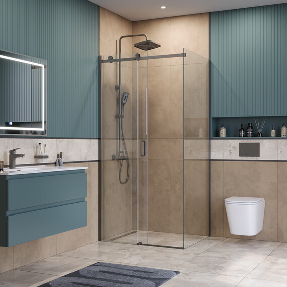 Душевое ограждение BelBagno 100x90 см SOFT_CLOSE-2-AH-1-100/90-C-GM, оружейная сталь/прозрачное - фото 3