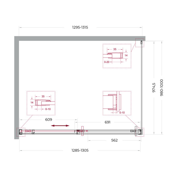 Душевое ограждение BelBagno 130x100 см SOFT_CLOSE-1-AH-1-130/100-C-GM, оружейная сталь/прозрачное - фото 11