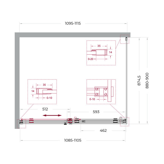 Душевое ограждение BelBagno 110x90 см SOFT_CLOSE-2-AH-1-110/90-C-GM, оружейная сталь/прозрачное - фото 12