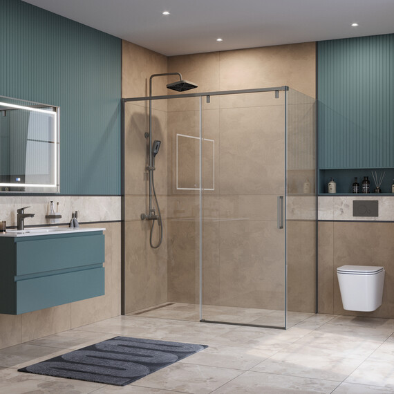 Душевое ограждение BelBagno 160x80 см SOFT_CLOSE-1-AH-1-160/80-C-GM, оружейная сталь/прозрачное - фото 2