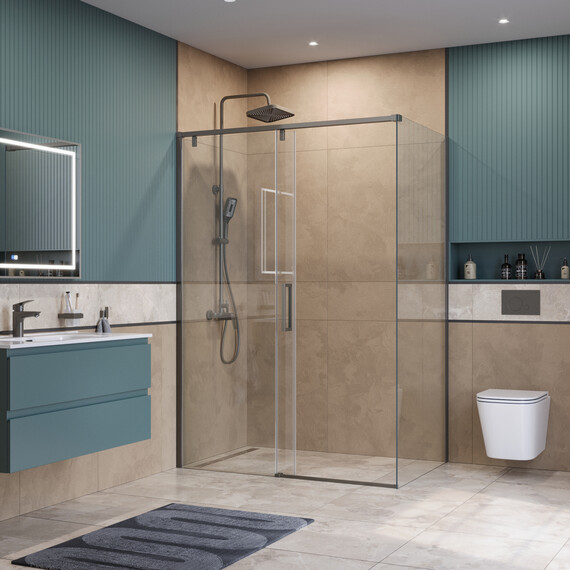 Душевое ограждение BelBagno 130x80 см SOFT_CLOSE-1-AH-1-130/80-C-GM, оружейная сталь/прозрачное - фото 3