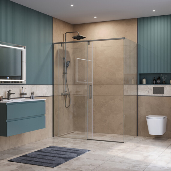 Душевое ограждение BelBagno 160x80 см SOFT_CLOSE-1-AH-1-160/80-C-GM, оружейная сталь/прозрачное - фото 3