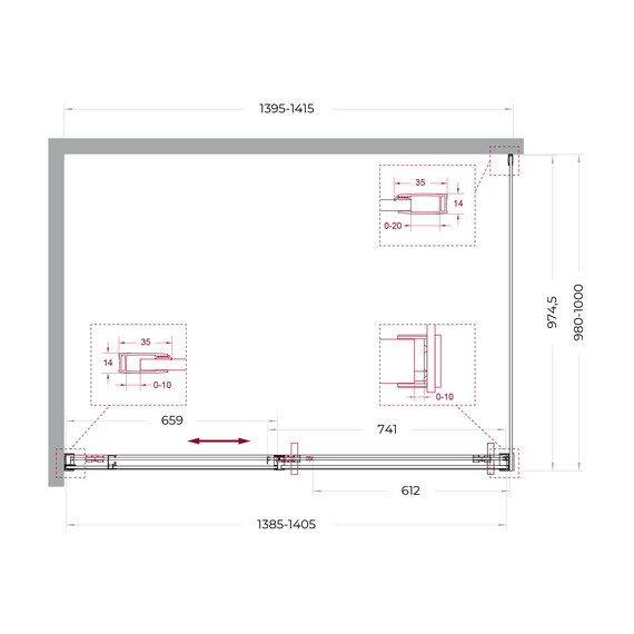 Душевое ограждение BelBagno 140x100 см SOFT_CLOSE-1-AH-1-140/100-C-GM, оружейная сталь/прозрачное - фото 11