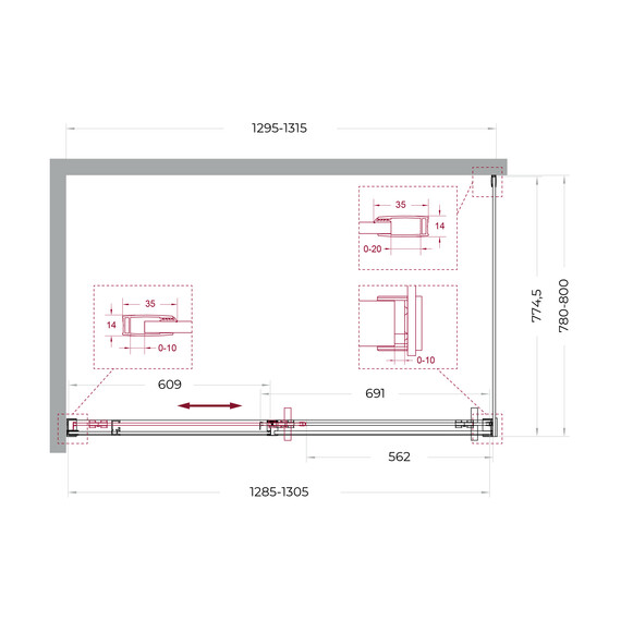 Душевое ограждение BelBagno 130x80 см SOFT_CLOSE-1-AH-1-130/80-C-GM, оружейная сталь/прозрачное - фото 10
