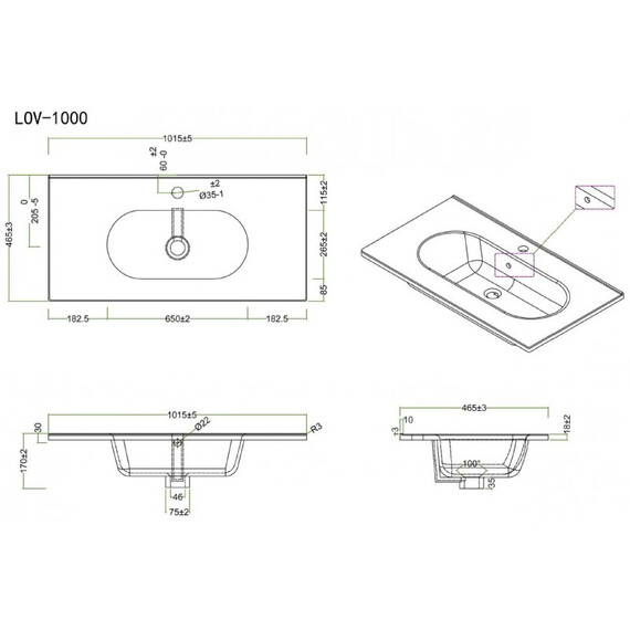 Тумба подвесная с раковиной-столешницей BelBagno 100 см ETNA-1000-2C-SO-AO (раковина LOV-1000-LVB) голубой матовый - фото 4