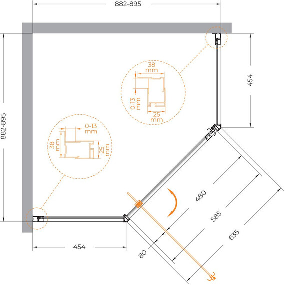 Душевое ограждение Cezares 90х90 см ECO-O-P-1-90-P-Cr, хром/матовое - фото 2