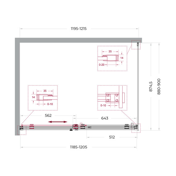 Душевое ограждение BelBagno 120x90 см SOFT_CLOSE-2-AH-1-120/90-C-GM, оружейная сталь/прозрачное - фото 11