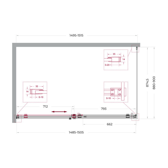 Душевое ограждение BelBagno 150x90 см SOFT_CLOSE-2-AH-1-150/90-C-GM, оружейная сталь/прозрачное - фото 12
