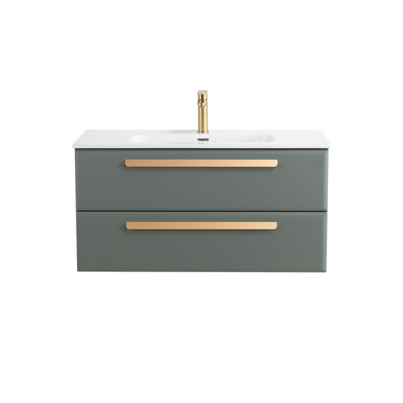 Тумба подвесная с раковиной Cezares 120 см ECO-CER-N-1200-2C-SO-GVO-P (раковина CZR-8073-120-1-2) серо-зелёный матовый - фото 