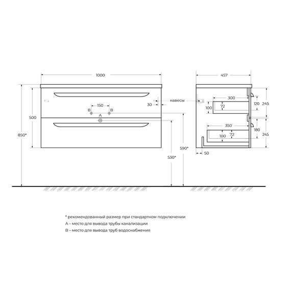 Тумба подвесная с раковиной Cezares 100 см ECO-CER-N-1000-2C-SO-GAO-P (раковина CZR-8073-100) серо-голубой матовый - фото 3
