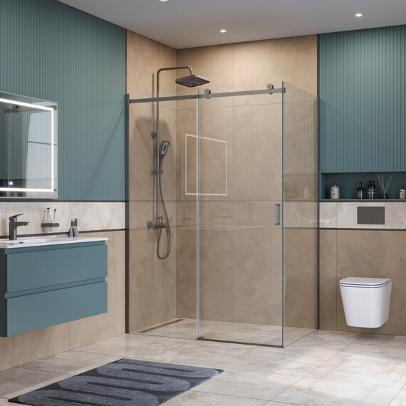 Душевое ограждение BelBagno 140x90 см SOFT_CLOSE-2-AH-1-140/90-C-GM, оружейная сталь/прозрачное - фото 2