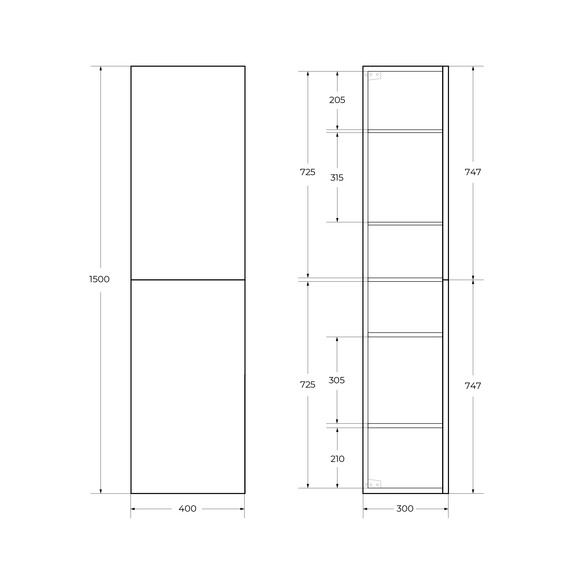 Пенал подвесной BelBagno 40 см DUE-1500-2A-SC-SAT-P, сатин - фото 2