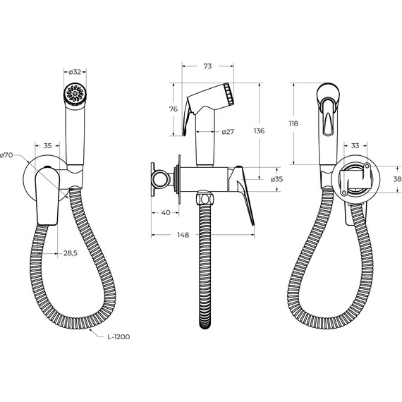 Набор для гигиенического душа Cezares LINER-DIF-GM, оружейная сталь - фото 2