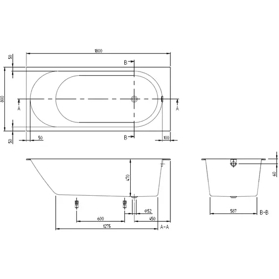 Ванна квариловая Villeroy&Boch Oberon 2.0 180x80 см UBQ181OBR2DV-01 с ножками и сифоном - фото 7