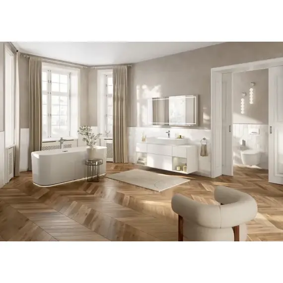 Инсталляция с подвесным унитазом комплект: Villeroy & Boch Supreo V9944800 с подвесным безободковым унитазом-биде V16EN2R1 (CeramicPlus) с сиденьем микролифт, крепление, кнопка смыва белое стекло - фото 7