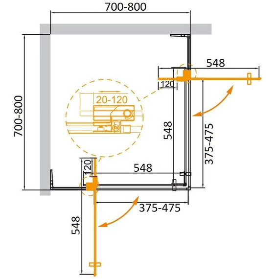 Душевое ограждение Cezares (70-80)x(70-80) см SLIDER-A-2-70/80-GRIGIO-GM (стекло 8 мм) оружейная сталь/тонированное - фото 5