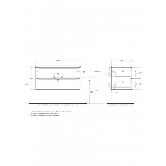 Тумба подвесная с раковиной-столешницей BelBagno 100 см ETNA-1000-2C-SO-BO (раковина BB-8099-100) Bianco Opaco - фото 3