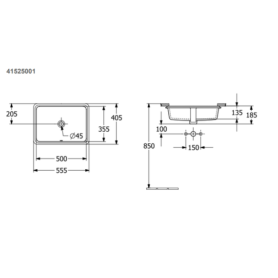 Раковина Villeroy&Boch Tube 50 см 41525001 - фото 2