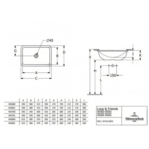 Раковина врезная под столешницу Villeroy&Boch Loop & Friends 54 см 4A5700R7 (CeramicPlus) чёрный матовый - фото 9