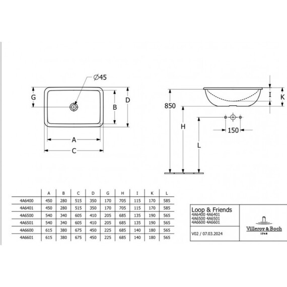 Раковина врезная на столешницу Villeroy&Boch Loop & Friends 60 см 4A650001 - фото 4