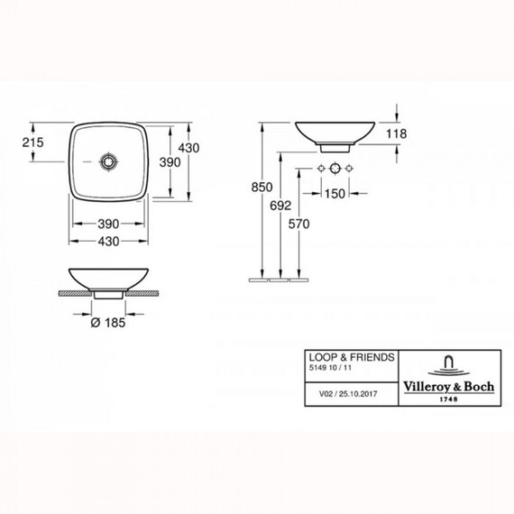 Раковина-чаша Villeroy&Boch Loop & Friends 43 см 514910R2 - фото 3