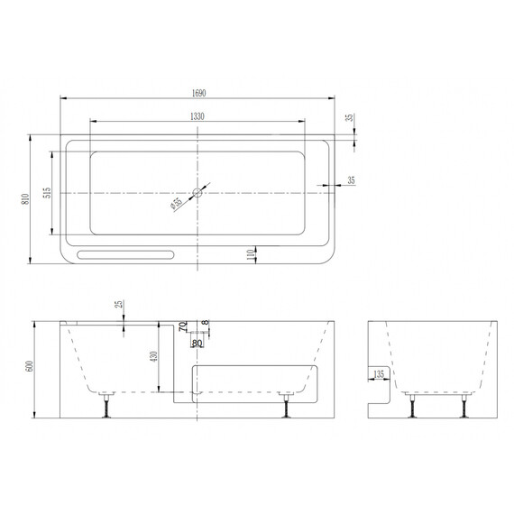 Ванна акриловая Abber 170x80 см AB9506 - фото 11