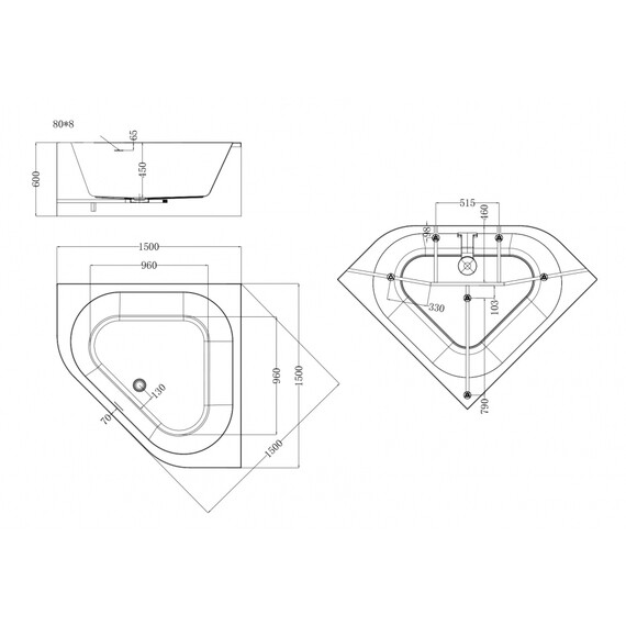 Ванна акриловая Abber 150x150 см AB9507-1.5 - фото 9