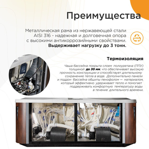 Спа бассейн Радомир Март 230x230 см 1-30-0-0-0-360, коричневый - фото 3