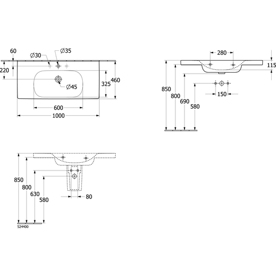 Тумба подвесная с раковиной-столешницей Villeroy&Boch Skyla 100 см C79900VR (раковина 5A51A501) графит - фото 12